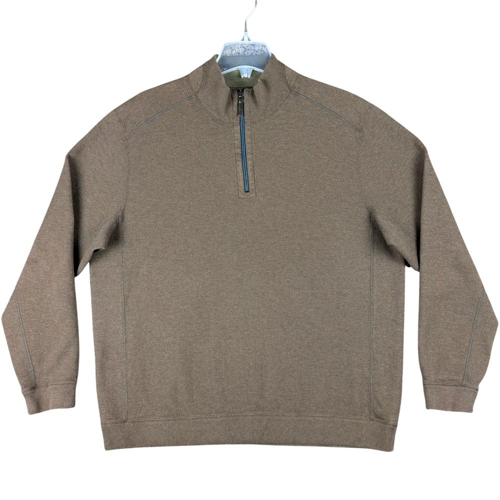 Tommy Bahama Men's XL Brown Quarter Zip Pullover Sweater Cotton Casual Tropical